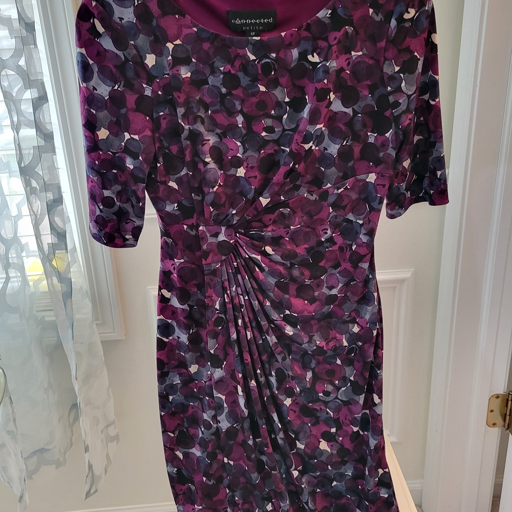 Connected Apparel Women's Vibrant Purple Patterned Midi Dress